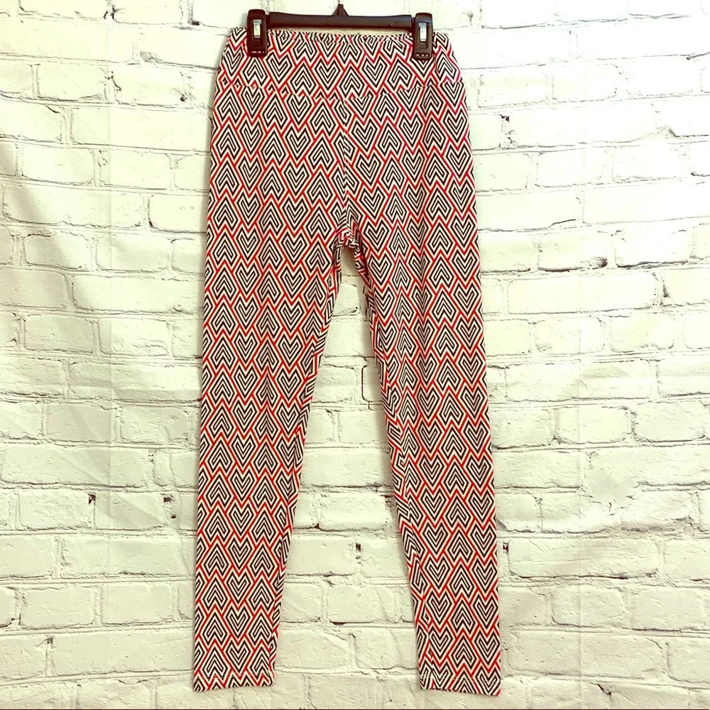 LuLaRoe Red, Black and White Geometric Print Leggings - OS (sz 2-10)